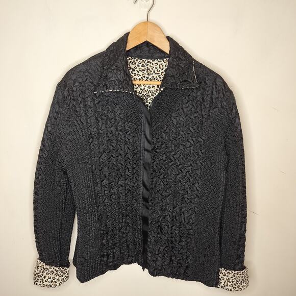 UBU Reversible Crinkle Zip Up Jacket Leopard Black - Picture 1 of 14